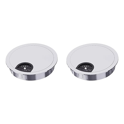 Skweawert 2 Pack Desk Grommet 2 Inch 50mm, Zinc Alloy Computer Desk Wire Hole Cover, Office Desktop Cord Cable Hole Metal Ring, Silver Tone