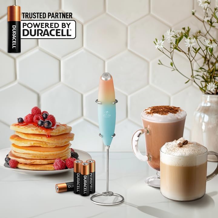 Zulay Kitchen Milk Frother Wand - Ultra-Fast Handheld Electric Whisk for Coffee, Lattes & More - Sunrise Color