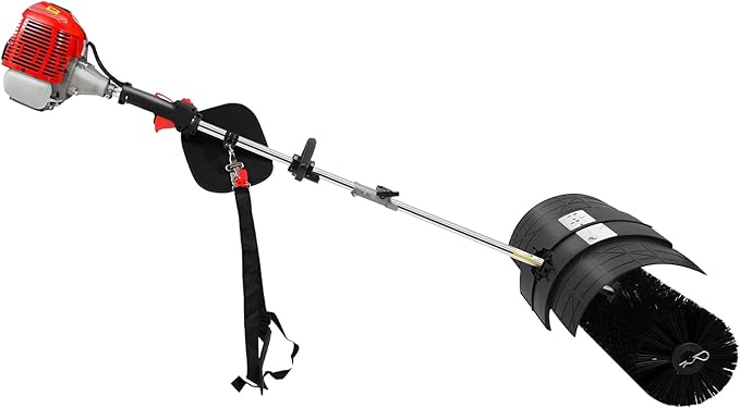 52cc 2-Stroke Gasoline Power Broom 2.3HP 1.7KW Hand Held Gas Power Broom Walk Behind Sweeper Cleaning Driveway Tools, for Sweeping boulevards, driveways, lawns, Sidewalks