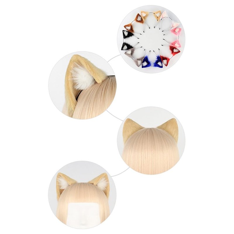 Surakey Long Fur Cat Ears Anime Cosplay Headband Plush Hairband Halloween Cosplay Party Costume for Men and Women Role-Playing (Green)