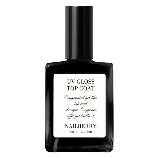 Nailberry UV Gloss Top Coat | Gel-Like Finish Nail Top Coat | Fast Drying Without UV or LED Lamps | Chip-Resistant, Oxygenated Gloss Finish | Vegan | Certified Halal & Cruelty Free | 25-Free | 15 ml