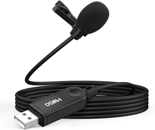 MillSO USB PC Microphone Plug & Play USB Lavalier Microphone Omnidirectional External Clip-on Mini USB Microphone for Computer, Laptop, YouTube, Recording, Podcasting, Gaming - 2M/6.5FT