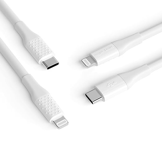 Amazon Basics MFi Certified USB-C to Lightning Fast Charging Cable, Power Delivery, Nylon Braided, 10 ft, White