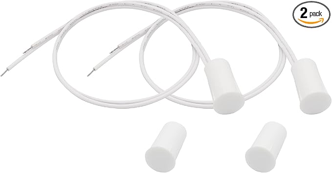 FOCMKEAS 2PCS Recessed Wired Security Window Door Contact Sensor, Normally Closed NC, Door Alarm Magnetic Reed Switch with 2 Wire, ABS White, RC-33