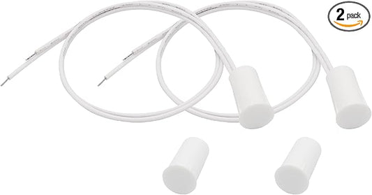 FOCMKEAS 2PCS Recessed Wired Security Window Door Contact Sensor, Normally Closed NC, Door Alarm Magnetic Reed Switch with 2 Wire, ABS White, RC-33