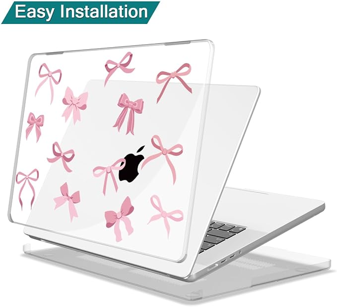Teryeefi Case for M5 M4 MacBook Pro 14 inch 2025 2024 2023 2021 M4 A3112 A3401 A3185 M3 A2918 A2992 M2 A2779 M1 A2442, Hard Shell Cover + Keyboard Cover for 14 inch MacBook Pro, Cute Pink Bows