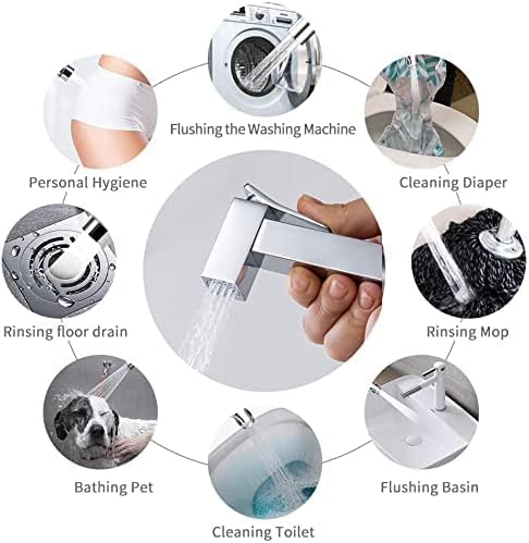Bidet Sprayer for Toilet, Toilet Concealed Hot and Cold Mixing Brass Handheld Bidet Toilet Sprayer Wall Mount Diaper Douche Shattaf Kit for Bathroom Cleaning, Polished Chrome