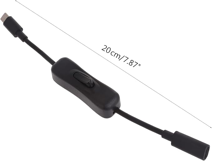 USB-C Extension Cable with Inline On/Off Switch - 8In Power Control for Monitors, Printers and Gaming | Gold-Plated Connectors and 4K Video Support (Black)