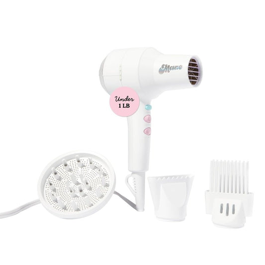 Mane Compact Ionic Hair Dryer With Diffuser, Wide Tooth Comb & Nozzle - 4-Piece Blow Dryer With Ionic Technology to Help Seal Cuticles, Reduce Frizz & Decrease Drying Time - Travel Size Hair Tools