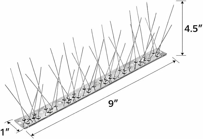 BUGGOFF Bird and Rodent Spikes, 4.5" Tall 10" Long Stainless Steel Anti-Bird Deterrent Strips, Silver, Professional Pest Control for Roofs, Fences, Ledges (20 Pieces / 16.6 Feet)