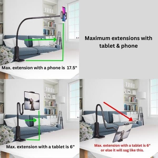 LEVO Adjustable Cell Phone Holder – Clamping Gooseneck Phone Mount with Flexible Long Arm – Hands-Free Smartphone Holder for Desk, Bed, Headboard, Kitchen Counter, Boat, RV & More - White
