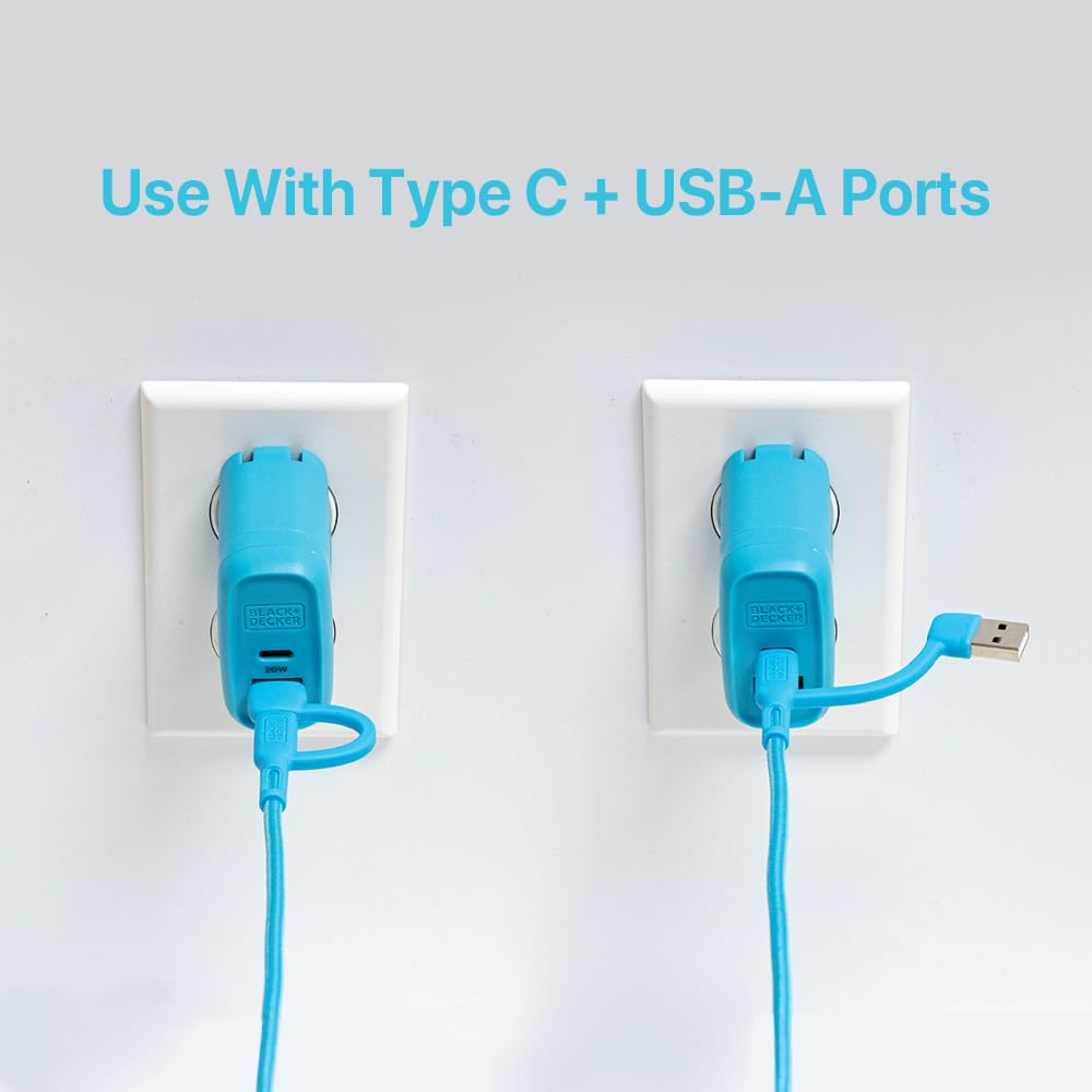 BLACK+DECKER USB C Multi Charging Cable, Fast Multi Charger Cable w/Adapter Braided 2in1 Multiple USB Cable, Universal Charging Cord w/Type C/USB Adapter for iPhone 17 16 15/Samsung/LG/Tablets/More