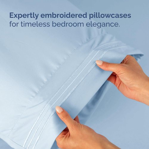 Flex Top Split Head King 4 Piece Sheet Set - Comfy Breathable & Cooling Bed Sheets Set - Hotel Luxury Bedding for Women, Men, Kids, Teens, Boys & Girls - Deep Pockets, Ultra-Soft - Oeko-Tex - Sky Blue