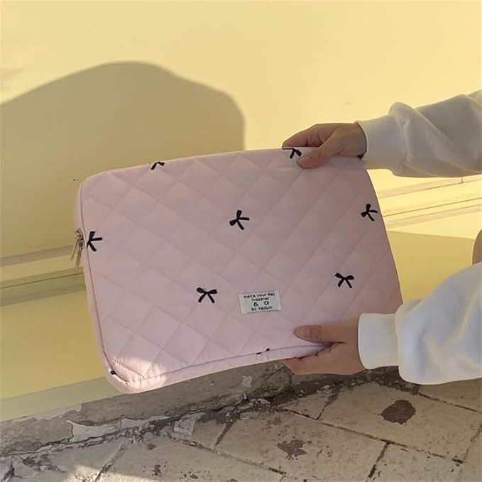 Attria Cute Bow Graphic Carrying Laptop Bag Y2K Preppy Laptop Sleeve Case Bag Kawaii Pad Computer Protect Case Pouch (13-14 inch,Pink)