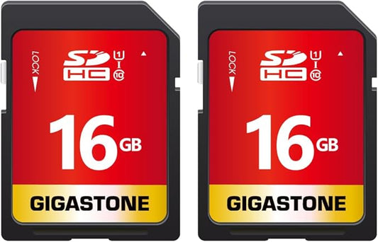 GIGASTONE 16GB SD Card 2-Pack UHS-I U1 Class 10 SDHC Memory Card High-Speed Full HD Video Compatible with SPYPOINT TACTACAM WOSPORTS Trail Camera, with 2 Mini Cases