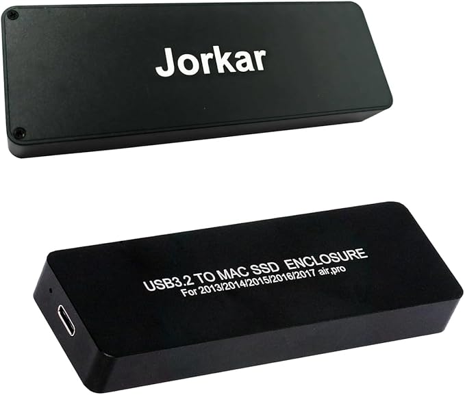 Jorkar External SSD Enclosure USB-C 3.2 for 12+16 Pin MacBook Air/Pro SSDs mid 2013-2017, CNC Hard Drive Case for A1466 A1465 A1502 A1398 SSDs, Portable SSD Reader Box