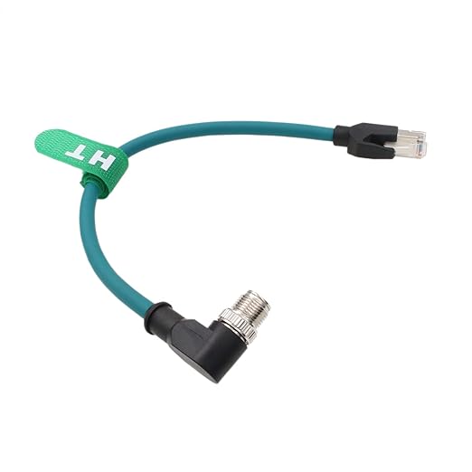 HangTon Ethernet Right Angle M12 8 Pin X-Coded RJ45 CAT-7e GigE High Speed Cable for Cognex Baumer Camera Sensor Switcher Router PLC 30cm