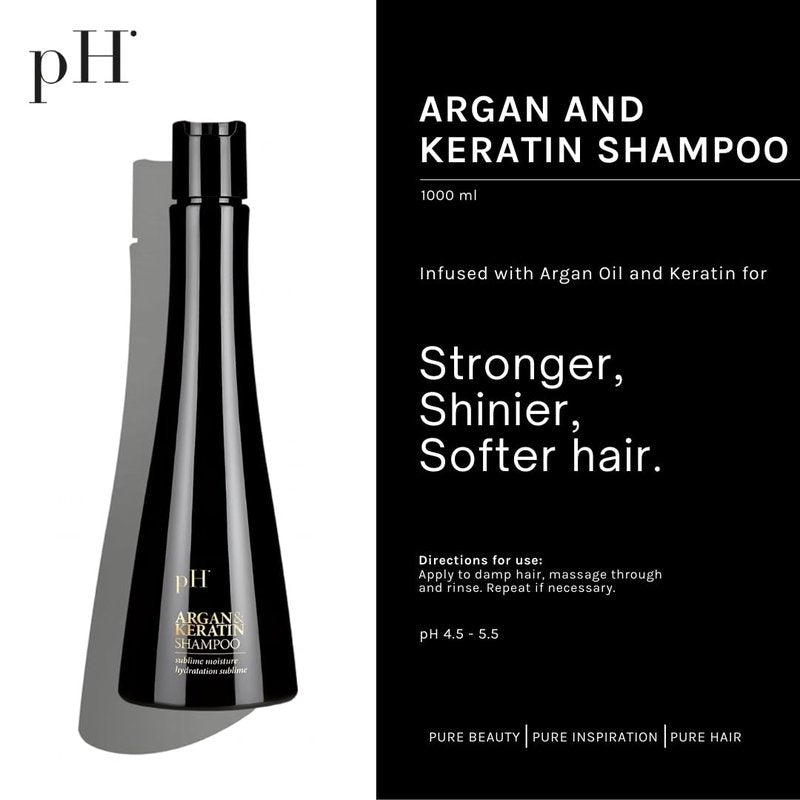 pH PURE HAIR Argan Oil And Keratin Shampoo - Anti-Breakage Moisturizing Shampoo To Repair and Strengthen Tresses For Smooth Healthy Hair - 33.8 Fl Oz