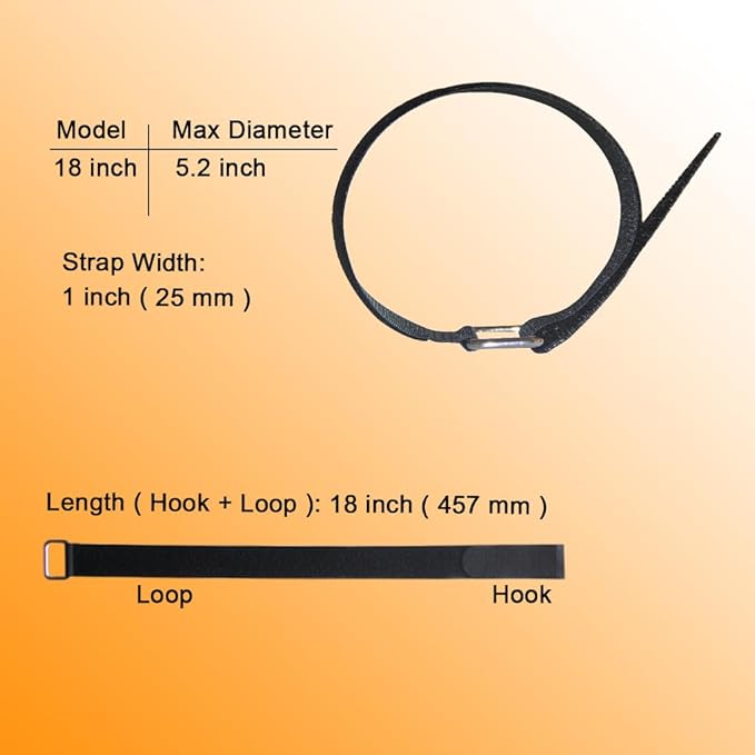 VIGAER 18 inch Extend Cable Strap and Adjustable Securing Strap with Buckle - 12 PCS Reusable Hook and Loop Fastening Nylon Cable Tie Wrap