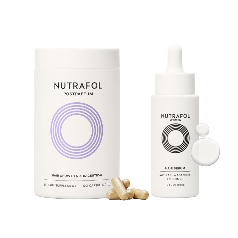 Nutrafol Postpartum Hair Growth Supplements and Hair Serum, Clinically Tested for Visible Thickness and Strength - 1 Month Supply, 1.7 Fl Oz Bottle