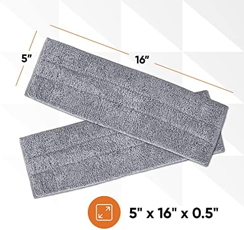 Superio Microfiber Mop Pads, Refill Miracle Mop, Dust Mop Replacement Head 16 Inch Damp Mop Refill for Flat Mop Set, with Velcro-Grey, 2 Pack