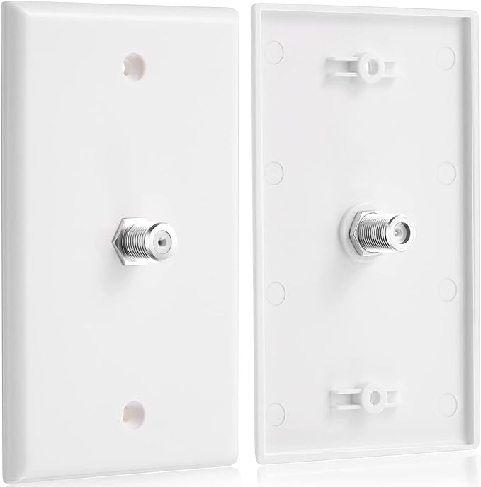 Weewooday 8 Pcs 1-Port TV Cable Wall Plate with F Connector Coax Wall Plate Video Jack Single Gang (White)