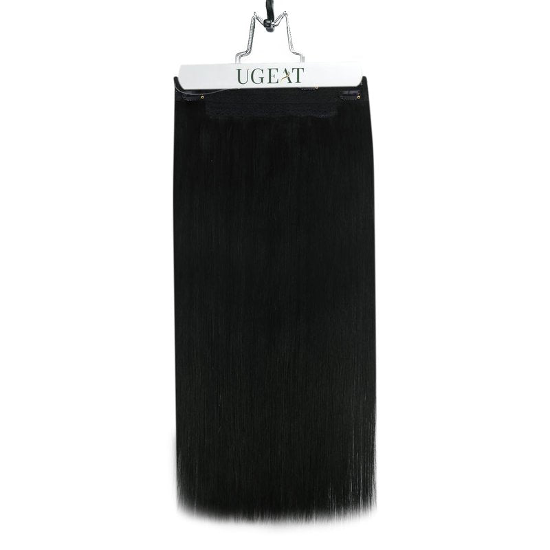 Ugeat Wire Hair Extensions Jet Black, Invisible Wire Hair Extensions Real Human Hair Jet Black, Natural Looking for Women Thin Hair Short Length 12 Inch 70g