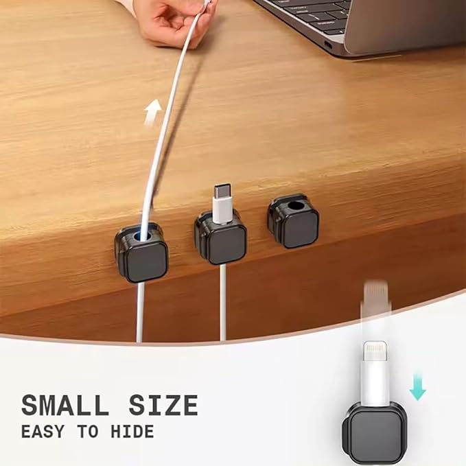 6 Pack Cable Holder, Cord Holder for Nightstand, Under Desk Clip Management, Wire Organizers for Cords (Black)