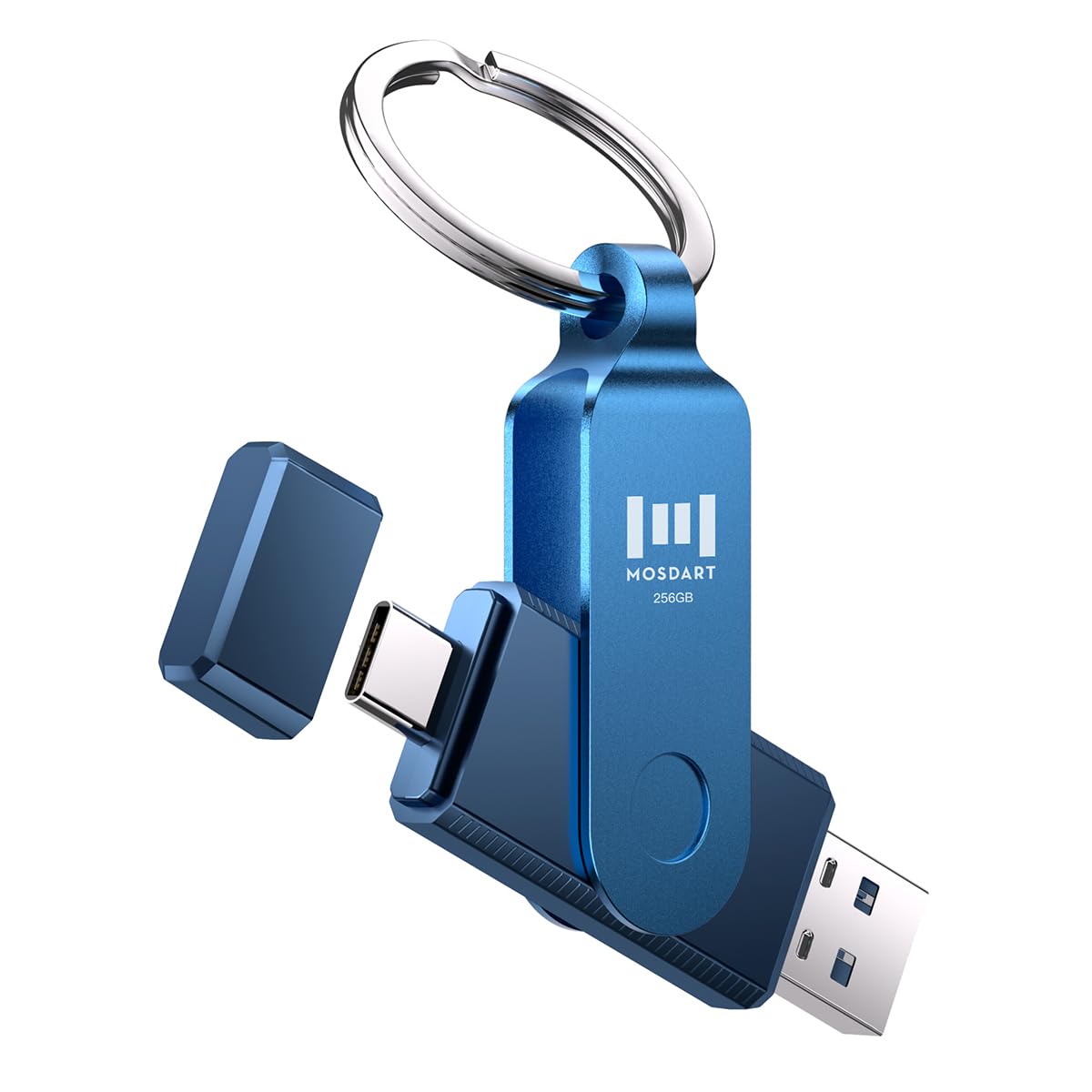 MOSDART 256GB Dual USB C 3.2 Flash Drive, Speed Up to 150MB/S Thumb Drive with Keychain, for iPhone 15,16, 17, Android Phone, iPad, MacBook, and Laptops, Navy Blue