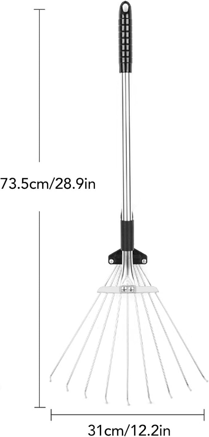 Adjustable Collapsible Garden Leaf Rake Aluminum Alloy Lawn Yard Rake for Leaf Cleaning Flower Bed and Outdoor Gardening (9 Teeth 55â73.5cm Length 11â31cm Width)