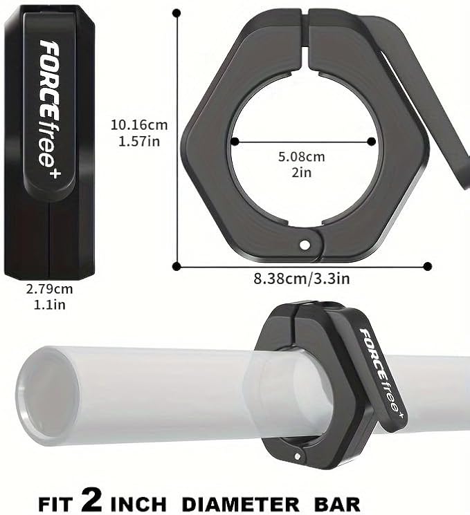Forcefree+ Barbell Clips (Pair), Barbell Clamps, Quick Release Olympic Barbell Clamps with Anti Slip TPR Grip, Barbell Collars for Secure Weightlifting & Powerlifting (Non Magnetic, Black)