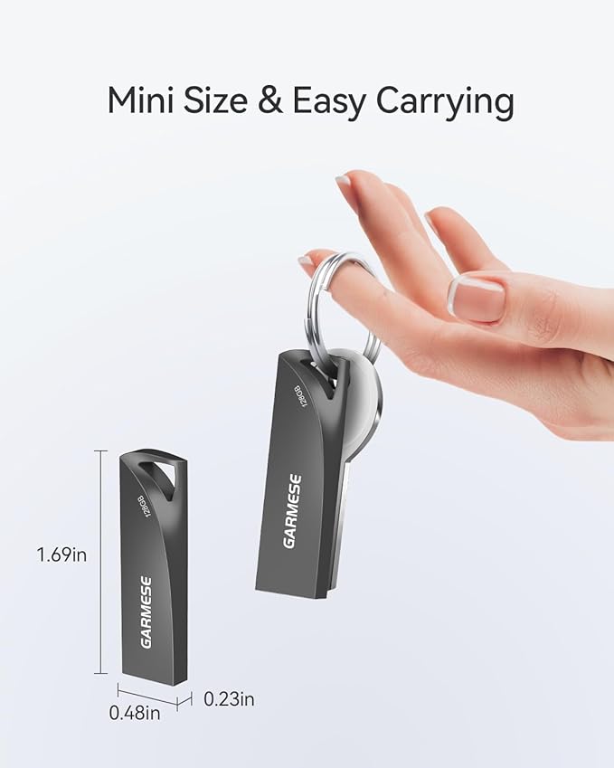GARMESE 128GB USB 3.0 Flash Drive, Metal Waterproof & Slim Portable Memory Stick with Keychain Hole, Thumb Drive for PC/Laptop/Car/Travel Data Storage - Gray
