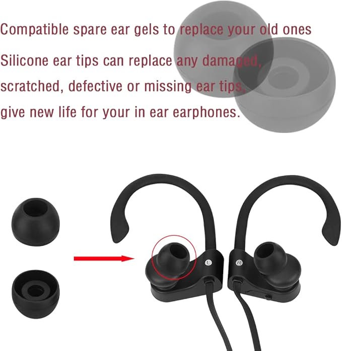 WKYMY Silicone Medium Replacement Ear Tips - Eartips for In-Ear Headphones - Rubber Tips Earbud Covers - 10 Pairs (Black)