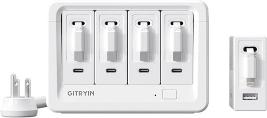 Gitryin 1 Lightning, 4 Type-C Retractable Wall Chargers with 1 USB A Port and and 1 Power Strip, Desktop Modular Charging Station
