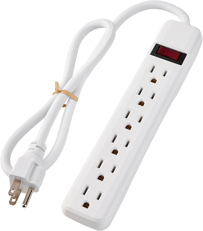 PowerEnvy 6-Outlet Surge Protector – 250 Joules, 2ft Cord, 15A/125V, 1875W Max – Right Angle Plug, Black – Home, Office, & Electronics Protection