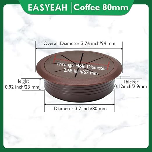 EASYEAH 2 Pcs Desk Grommet 3-1/8" / 80 mm, Desk Hole Cover for Cables Coffee, Cable Grommet ABS Plastic, Desk Hole Grommet for Home & Office Pc, Detachable Cable Cord Organizer