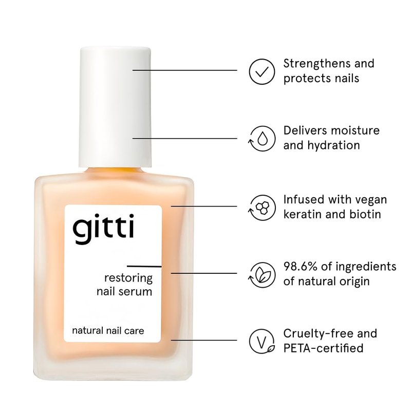 gitti Restoring Nail Serum I Natural Nail Care, Non-Toxic, Plant-based, 98% Natural Origin, Cruelty-Free, Vegan I Hydrating, Helps Strengthens Nails, Non-Greasy, Nail Recovery (0.5 fl oz)