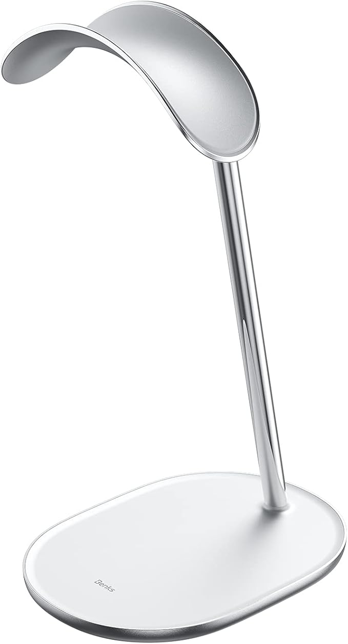 BENKS Desktop Headphone Stand Universal Headset Holder Hanger Mount Aluminum with Protective Silicone Pad, Gaming Headset Accessories, Compatible with AirPods Max, Beats, Bose, Sony and so on (White)