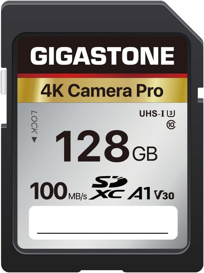 【5-Years Data Recovery】 GIGASTONE 128GB SD Card, 4K Camera Pro, UHS-I A1 V30 U3 Class 10 SDXC Memory Card 4K UHD Video Compatible with Digital Camera, Full-Sized SD Card, with 1 Mini Case