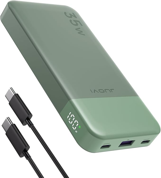 JUOVI Power Bank Fast Charging 10000mAh 35W Portable Charger Small Battery Pack with PD 3.0 & QC 4.0 Type-C USB-A Input Output Lightweight Phone Charger Compatible for iPhone Samsung iPad