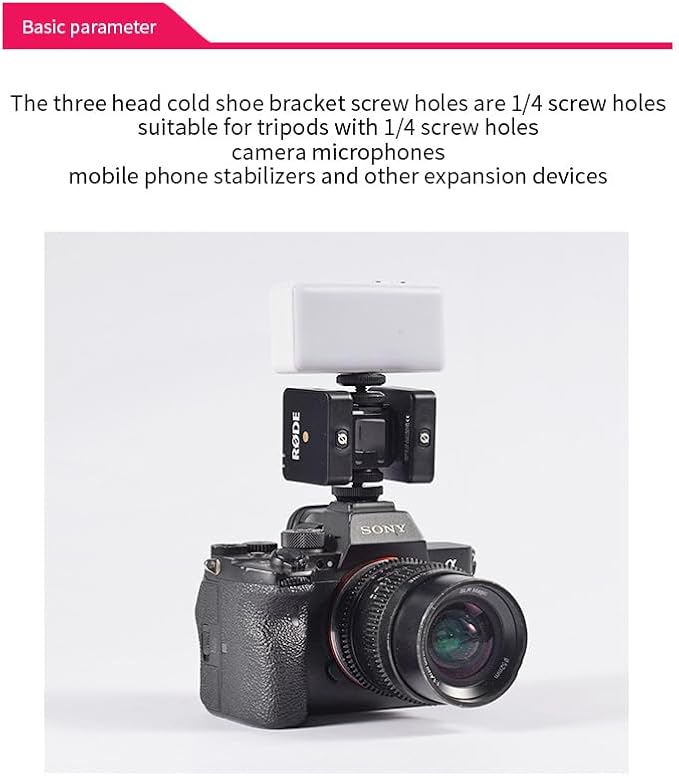 TONHOKJ Triple Cold Shoe Mount Extension Bar, Aluminum Alloy Camera Flash Bracket with 1/4" Tripod Screw Adapter, Mic & LED Light Mount for DSLR, Vlogging, Livestreaming (ST-001)
