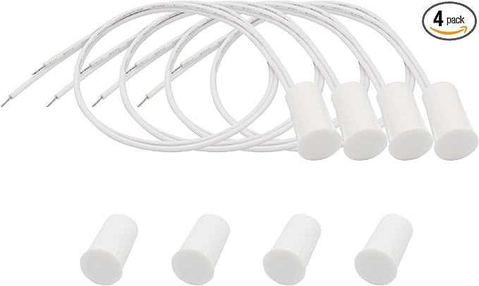 FOCMKEAS 4PCS Recessed Wired Security Window Door Contact Sensor, Normally Closed NC, Door Alarm Magnetic Reed Switch with 2 Wire, ABS White, RC-33