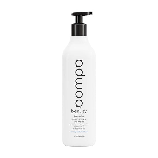 adwoa beauty - Baomint Moisturizing Shampoo for Dry, Textured Hair | Sulfate-Free Cleanser | Baobab, Wintergreen, Peppermint & Castor Oils for Scalp Hydration & Curl Definition (14 oz)