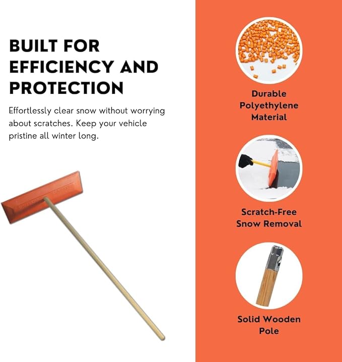 Snow Rake/Snow Broom with Pole - 48â Pole with 18" Head. - Auto Dealer Quality Shuttsco USA! #105 Commercial Grade