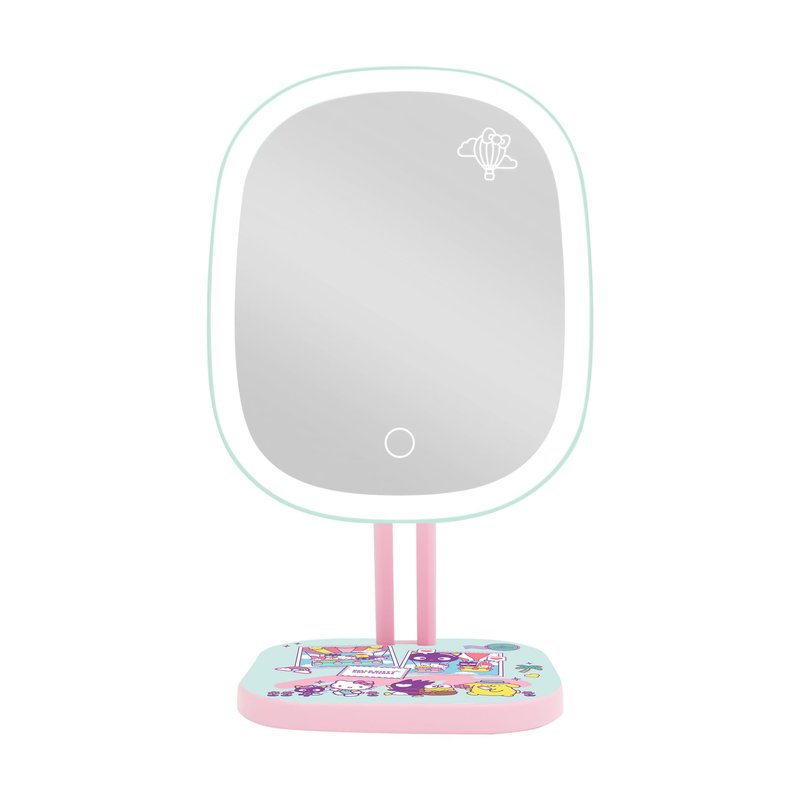 Impressions Vanity Hello Kitty and Friends Vacay Highlight LED Makeup Mirror with Artwork, Standing Mirror with White Strip LED Light and Adjustable Tilt, Portable Mirror with Soft Touch Sensor