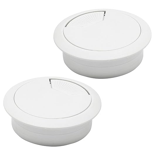 BOPOREAE Desk Grommet 2-1/16" (53 mm), Desk Cord Hole Cover, Cable Grommet ABS Plastic, Desk Hole Grommet for Office and Home Table Cable, Detachable Adjustable Cable Cord Organizer (White 2 Pcs)