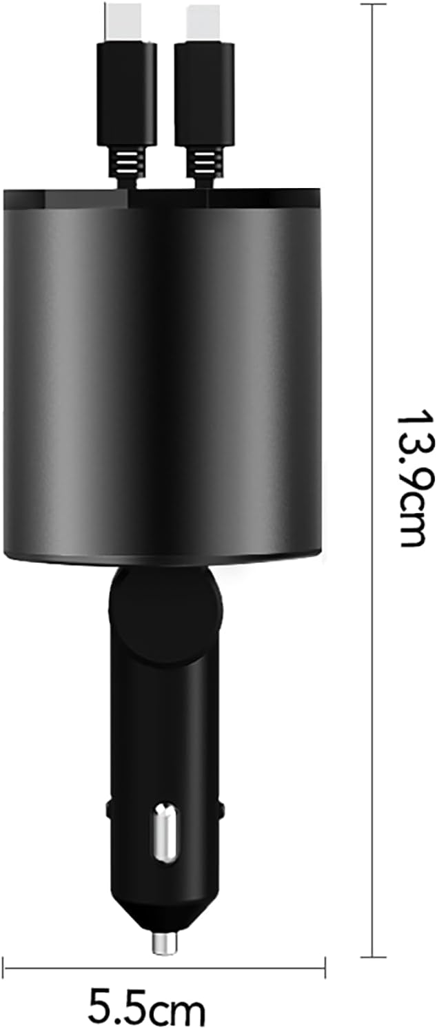 Retractable Car Charger,5 in 1 PD Car Phone Charger with Bluetooth 5.3 FM Transmitter,Handsfree Call and MP3 Player,2 Retractable Cables and USB Charging Adapter for Cars Phone,Galaxy,Pixel(Black)
