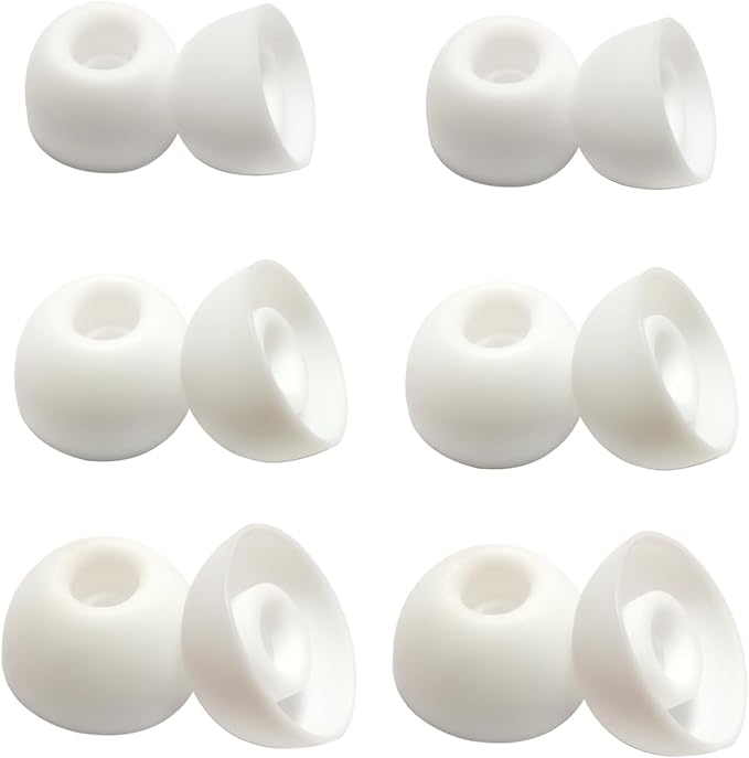 Universal Silicone Ear Tips/Oval Earbuds Tips Replacement for 4.0-7mm Nozzles - 6 Pairs (L/M/S) for Secure Fit & Noise Isolation, White