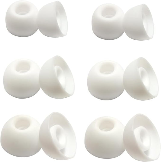 Universal Silicone Ear Tips/Oval Earbuds Tips Replacement for 4.0-7mm Nozzles - 6 Pairs (L/M/S) for Secure Fit & Noise Isolation, White
