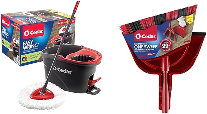 O-Cedar Spin Mop & Sweep Set | EasyWring Mop + One Sweep Broom with Dustpan